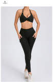 SC Halterneck Solid Tops Sport Yoga Pants Suit GQSA-74068/46442