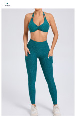 SC Halterneck Solid Tops Sport Yoga Pants Suit GQSA-74068/46442