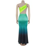 SC Sexy Off-Shoulder Gradient Color Maxi Dress BY-7473