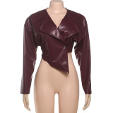 SC PU Leather Solid Color Irregular Coat XEF-K25C77277
