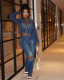 SC Denim Long Sleeve Zipper Coat Two Piece Pants Set CM-9528