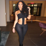 SC Backless Halterneck Solid Color Jumpsuit XEF-K25Q79068