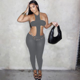 SC Backless Halterneck Solid Color Jumpsuit XEF-K25Q79068