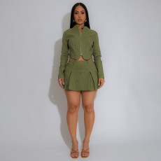 SC Long Sleeve Zipper Tops Two Piece Skrits Set YF-10888