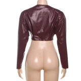 SC PU Leather Solid Color Irregular Coat XEF-K25C77277