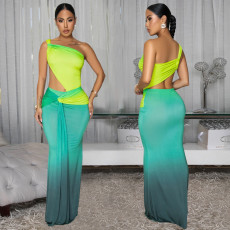 SC Sexy Off-Shoulder Gradient Color Maxi Dress BY-7473