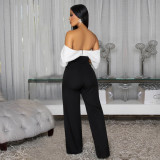 SC V Neck Black White Color Block Jumpsuit BY-7498