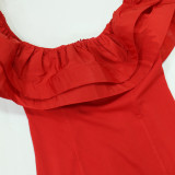 SC Solid Color Off Shoulder Ruffles Dress CYA-901904