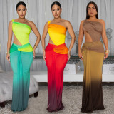SC Sexy Off-Shoulder Gradient Color Maxi Dress BY-7473