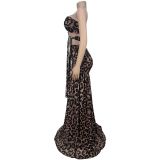 SC Leopard Print Tube Top Backless Maxi Dress BY-7501