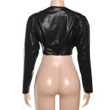 SC PU Leather Solid Color Irregular Coat XEF-K25C77277