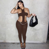 SC Backless Halterneck Solid Color Jumpsuit XEF-K25Q79068