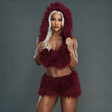 SC Deep V-neck Hooded Strapless Skirt Fur Set MXBF-J25ST219