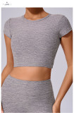 SC Solid Color Backless Short Sleeve Sport Tops GQSA-71240