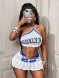 SC Letter Print Halterneck Two Piece Skirts Set YWXS-K25L869