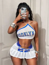SC Letter Print Halterneck Two Piece Skirts Set YWXS-K25L869