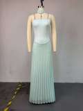 C Wrap Chest Pleated Maxi Dress GCNE-72518
