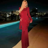 SC Long Sleeve Solid Color Backless Maxi Dress XEF-K25D78220