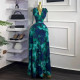 SC Print V Neck Drawstring Maxi Dress GMSF-9247