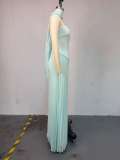 C Wrap Chest Pleated Maxi Dress GCNE-72518