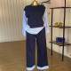 SC Patchwork Stripe Tops Two Piece Pants Set GCNE-72425