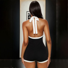 SC Halterneck Contrast Color Tie Up Romper SHD-9552