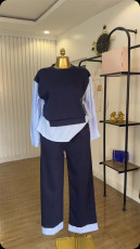 SC Patchwork Stripe Tops Two Piec Pants Set GCNE-72425