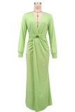 SC Deep V Neck Long Sleeve Split Maxi Dress XHXF-469