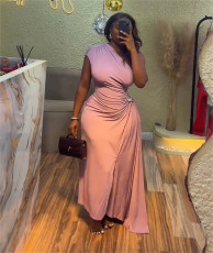 SC Single Shoulder Solid Color Maxi Dress GCNE-72610
