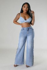 SC Split Metal Chain Diamond Straight Jeans LSD-2522