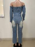 SC Off Shoulder Long Sleeve Denim Jumpsuit LSD-2531