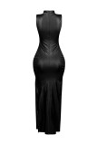 SC Sleeveless PU Leather Split Maxi Dress OLYF-6191