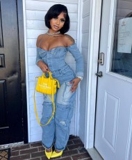 SC Off Shoulder Long Sleeve Denim Jumpsuit LSD-2531