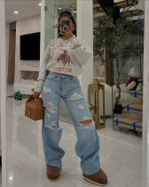 SC Hollow Out Nail Buckle Straight Jeans LSD-2542