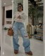 SC Hollow Out Nail Buckle Straight Jeans LSD-2542