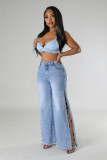 SC Split Metal Chain Diamond Straight Jeans LSD-2522