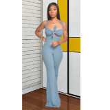 SC Sexy Zipper Sleeveless Jumpsuit Wrap Chest Two Piece Set GCNF-0050
