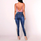SC Lace Hollow Out Patchwork Jeans GXJF-25554