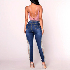 SC Lace Hollow Out Patchwork Jeans GXJF-25554