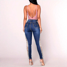 SC Lace Hollow Out Patchwork Jeans GXJF-25554