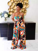 SC Print Wrap Chest Wide Leg Jumpsuit GSXK-SK511001