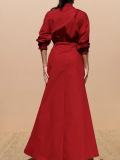 SC V Neck Solid Color Split Shirt Dress GFDY-1359