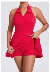 SC Solid Color Sleeveless Halterneck Sport Mini Dress GQSA-QS521