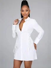 SC Long Sleeve Solid Color Bandage Dress GSXK-SK250102