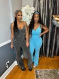 SC Sling Washed V Neck Denim Jumpsuit(Without Hairband) YRST-T111