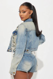 SC Fashion Denim Drawstring Tie Up Short Suit YRST-T073
