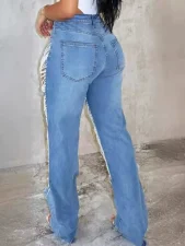 SC Chain Bead Hollow Out Straight Leg Jeans YUMT-YMT323