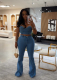SC Print Wrap Chest Tops And Pants Denim Suit YRST-T163