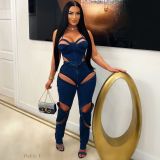 SC Solid Color Hollow Out Sling Two Piece Pants Set YRST-T064