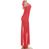 SC Pleated Halterneck Backless Maxi Dress DLSF-K25D79428